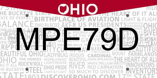 MPE79D Ohio License Plate