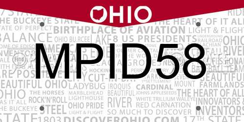 MPID58 Ohio License Plate