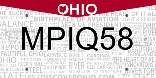 MPIQ58 Ohio License Plate