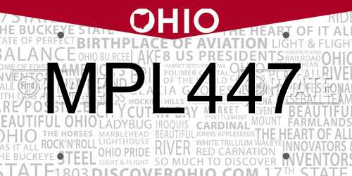 MPL447 Ohio License Plate