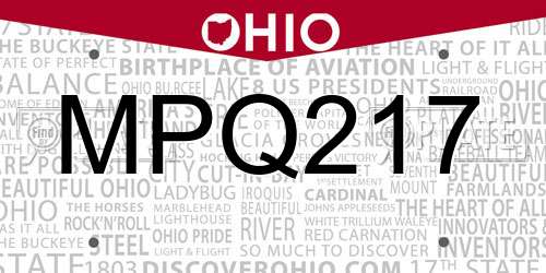 MPQ217 Ohio License Plate