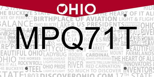 MPQ71T Ohio License Plate