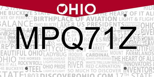 MPQ71Z Ohio License Plate