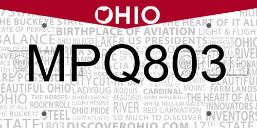 MPQ803 Ohio License Plate