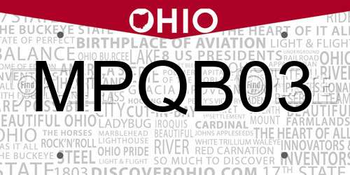 MPQB03 Ohio License Plate