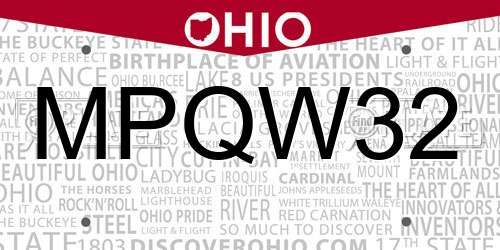 MPQW32 Ohio License Plate