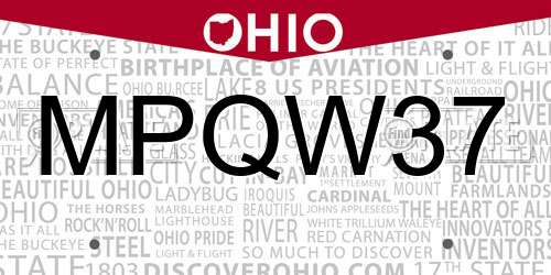 MPQW37 Ohio License Plate