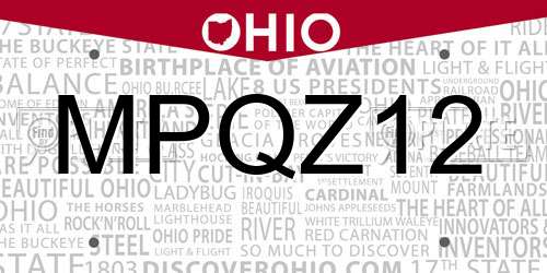 MPQZ12 Ohio License Plate