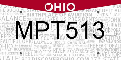 MPT513 Ohio License Plate