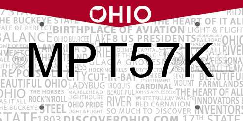 MPT57K Ohio License Plate