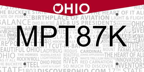 MPT87K Ohio License Plate