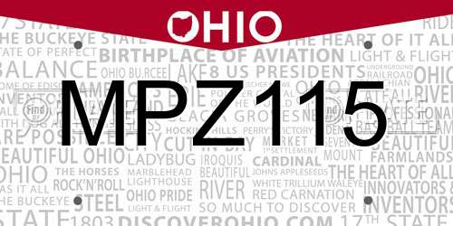MPZ115 Ohio License Plate