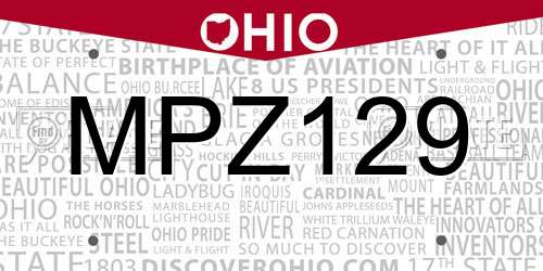 MPZ129 Ohio License Plate