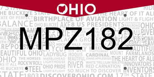 MPZ182 Ohio License Plate