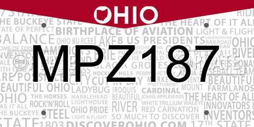 MPZ187 Ohio License Plate