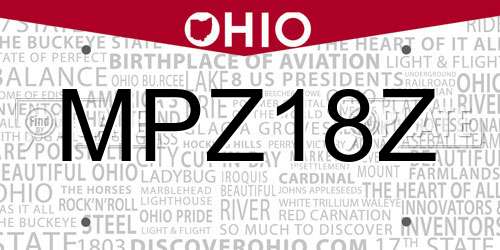 MPZ18Z Ohio License Plate