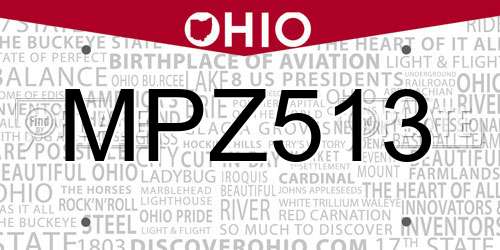 MPZ513 Ohio License Plate