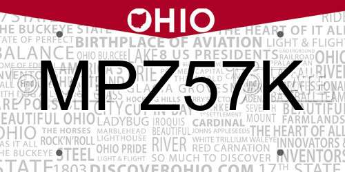 MPZ57K Ohio License Plate