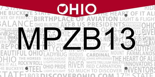 MPZB13 Ohio License Plate