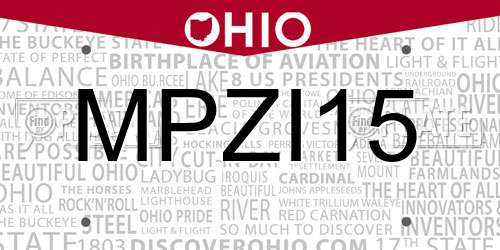 MPZI15 Ohio License Plate