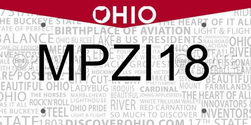 MPZI18 Ohio License Plate