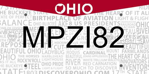 MPZI82 Ohio License Plate