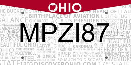 MPZI87 Ohio License Plate