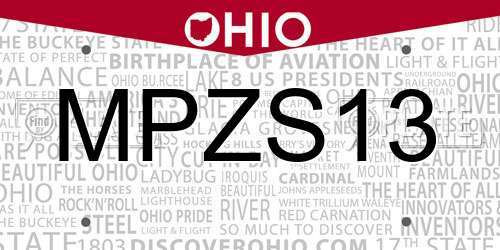 MPZS13 Ohio License Plate