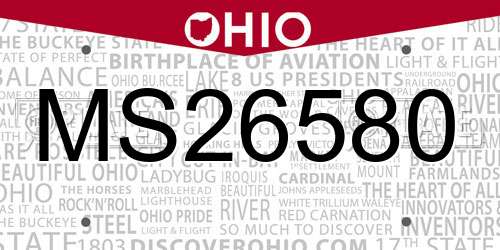 MS26580 Ohio License Plate