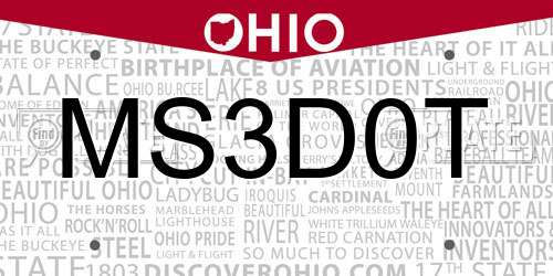 MS3D0T Ohio License Plate