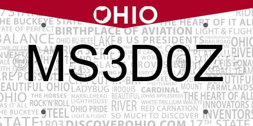 MS3D0Z Ohio License Plate
