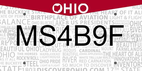 MS4B9F Ohio License Plate