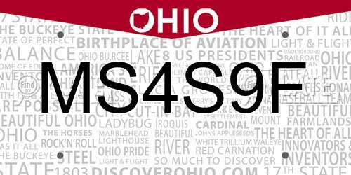 MS4S9F Ohio License Plate