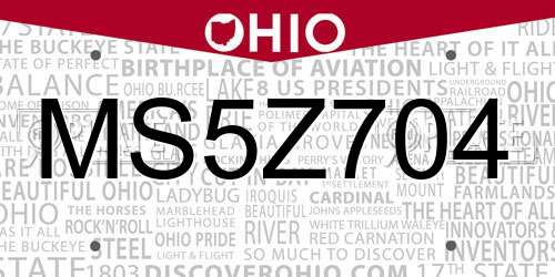 MS5Z704 Ohio License Plate