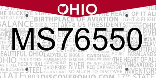 MS76550 Ohio License Plate