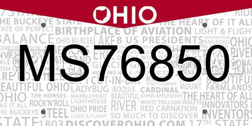 MS76850 Ohio License Plate