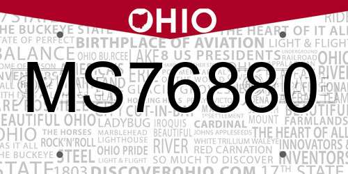 MS76880 Ohio License Plate