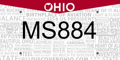 MS884 Ohio License Plate
