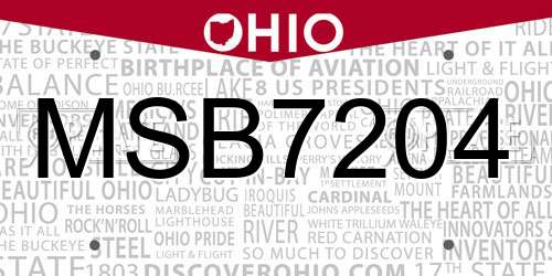 MSB7204 Ohio License Plate