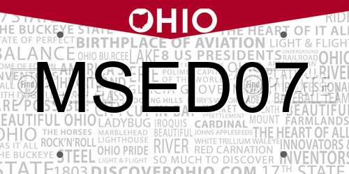 MSED07 Ohio License Plate