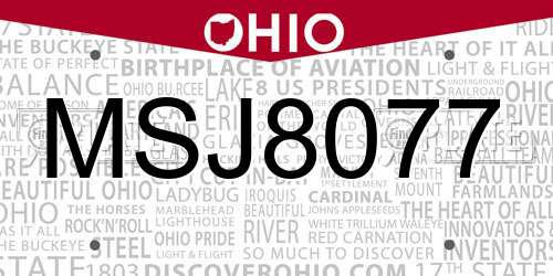 MSJ8077 Ohio License Plate