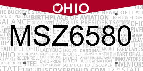 MSZ6580 Ohio License Plate