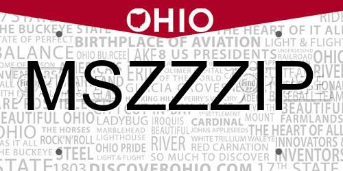 MSZZZIP Ohio License Plate