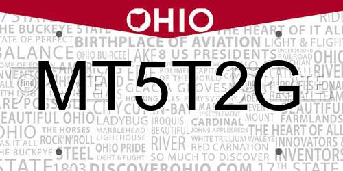 MT5T2G Ohio License Plate