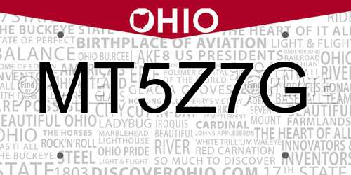 MT5Z7G Ohio License Plate