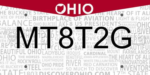 MT8T2G Ohio License Plate