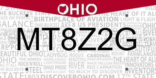 MT8Z2G Ohio License Plate