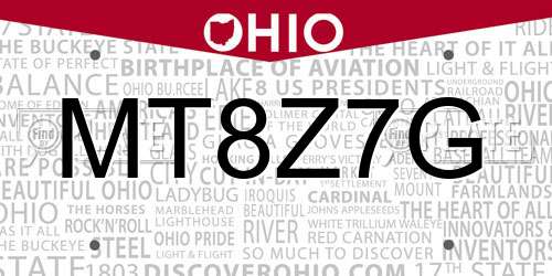 MT8Z7G Ohio License Plate