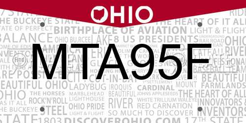 MTA95F Ohio License Plate