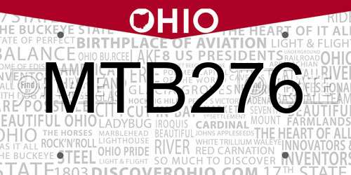 MTB276 Ohio License Plate